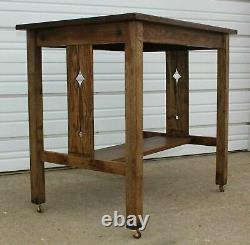 OLD Arts & Crafts Mission Oak Library Diamond Pierce Slat Side Table Desk Office