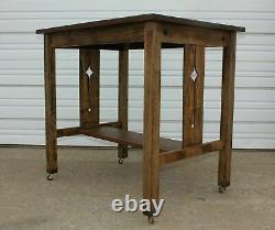 OLD Arts & Crafts Mission Oak Library Diamond Pierce Slat Side Table Desk Office