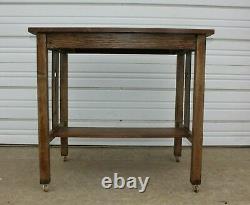 OLD Arts & Crafts Mission Oak Library Diamond Pierce Slat Side Table Desk Office