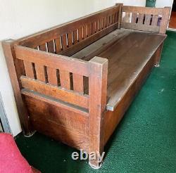 Old Antique American Mission Arts & Crafts Era Oak Sofa Storage Bench Furniture