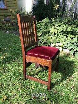 Original L & J G Stickley Oak and Mohair Dining Side Chair Mission Arts & Crafts