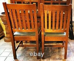 Pair Green Cushioned Stickley Mission Oak Cottage Collection Dining Side Chairs