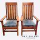 Pair Of Antique Arts & Crafts Mission Oak Library / Billiards Arm Chairs Fine