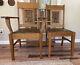 Pair Of Mission/Arts and Crafts Style Quarter-sewn Tiger Oak Carved Back Chairs