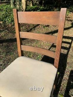 Pair antique oak L&JG Stickley pegged Arts & Crafts Mission style dining chairs