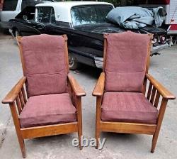 Pair of Mission Chairs Oak Arm Arts & Crafts Heavy Vintage