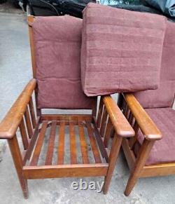 Pair of Mission Chairs Oak Arm Arts & Crafts Heavy Vintage