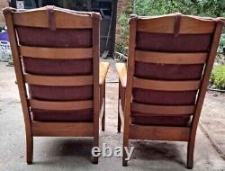 Pair of Vintage Mission Oak Arm Chairs Arts & Crafts Heavy
