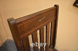 Primitive Antique Vintage Arts and Crafts Mission Style Oak Low Chair with Inlay