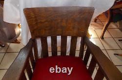 Quartersawn Oak Mission Rocker / Rocking Chair with burgundy leather (R250)