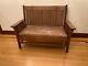 REDUCEDANTIQUE oak Mission- Arts and Crafts Style- BENCH with Leather Cushion