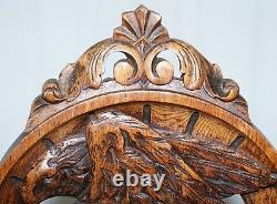 Rare 19th Century Black Forest Carved Hall Chair Hand Carved Hawk Bobbin Turned