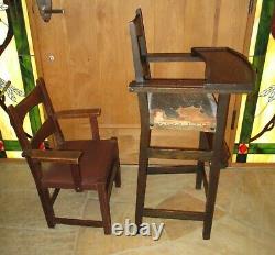 Rare Antique Limbert Mission Arts & Crafts Oak High Chair & Childs Chair