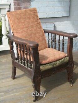 Rare Childs Antique Oak Morris Mission Chair Original Finish & cushion