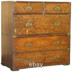 Rare Distressed Circa 1880 English Oak Military Campaign Used Chest Of Drawers