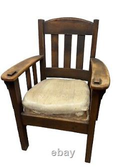 Rare signed Harden arts crafts mission oak arm chair original finish 1910