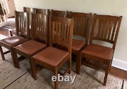 Set Of 8 AUDI STICKLEY Mission Oak Cottage Dining Room/Side Chairs Leather Seat