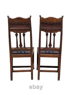 Set Of Six Arts & Crafts Mission Oak Dining Chairs With Tulip Inlaid Crest Rails