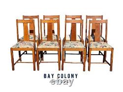 Set of 8 Antique Arts & Crafts Oak Dining Chairs with Tapered Splats
