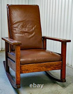 Signed Antique Arts & Crafts Stickley Brothers Mission Oak Morris Rocking Chair