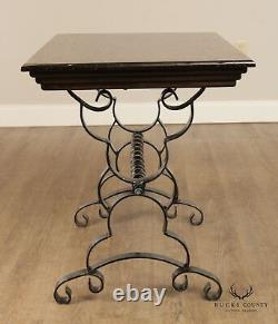 Spanish Revival Vintage Wrought Iron & Oak Trestle Table