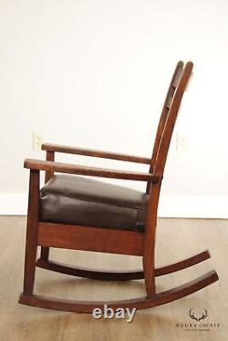 Stickley Brothers Antique Mission Oak And Leather Rocker