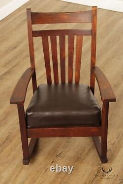 Stickley Brothers Antique Mission Oak And Leather Rocker