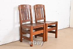 Stickley Brothers Antique Mission Oak Arts & Crafts Side Chairs, Pair