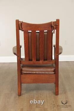 Stickley Brothers Antique Mission Oak and Leather Armchair