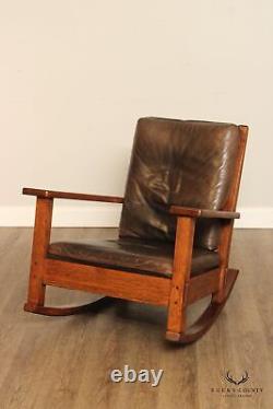 Stickley Brothers Antique Mission Style Oak and Leather Rocker