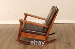 Stickley Brothers Antique Mission Style Oak and Leather Rocker