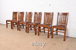 Stickley Brothers Style Antique Mission Oak Arts & Crafts Dining Chairs, Six