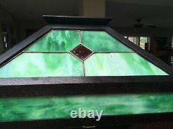 Stickley Handel Era Mission Oak Floor Lamp withSlag Glass Shade