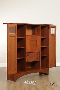 Stickley Mission Collection Harvey Ellis Inlaid Oak Fall Front Bookcase