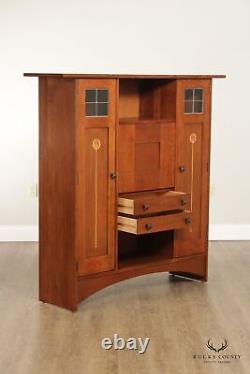 Stickley Mission Collection Harvey Ellis Inlaid Oak Fall Front Bookcase