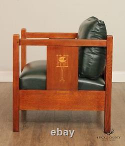 Stickley Mission Collection Harvey Ellis Oak Inlaid Cube Chair