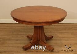 Stickley Mission Collection Oak 46 Inch Round Dining Table, 2 Leaves