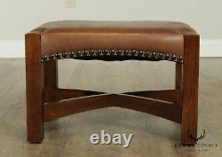 Stickley Mission Collection Oak & Brown Leather Eastwood Footstool Ottoman