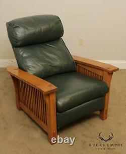 Stickley Mission Collection Oak Green Leather Spindle Morris Recliner