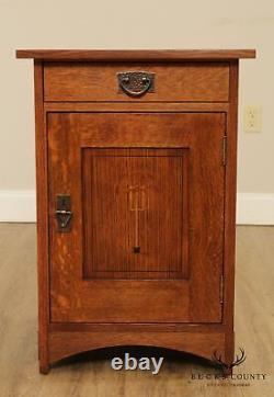 Stickley Mission Collection Oak Hinged Inlaid Cabinet Nightstand