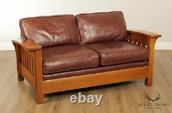 Stickley Mission Collection Oak & Leather Orchard Street Loveseat