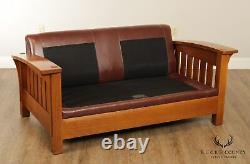 Stickley Mission Collection Oak & Leather Orchard Street Loveseat