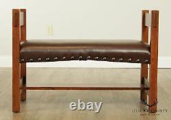 Stickley Mission Collection Oak Leather Seat Bench