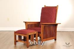 Stickley Mission Collection Oak Spindle Morris Chair and Ottoman