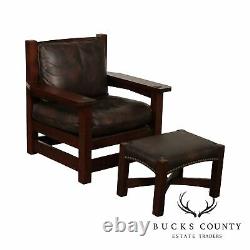 Stickley Mission Collection Oak and Leather Eastwood Chair and Ottoman