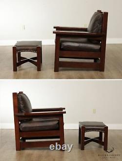Stickley Mission Collection Oak and Leather Eastwood Chair and Ottoman