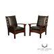 Stickley Mission Collection Oak and Leather Pair Lounge Chairs