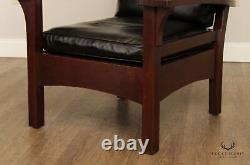 Stickley Mission Collection Oak and Leather Pair Lounge Chairs