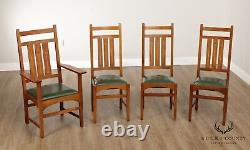 Stickley Mission Collection Oak set of 4 Harvey Ellis Inlaid Dining Chairs