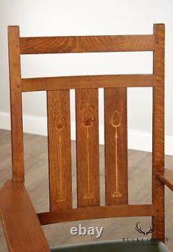 Stickley Mission Collection Oak set of 4 Harvey Ellis Inlaid Dining Chairs